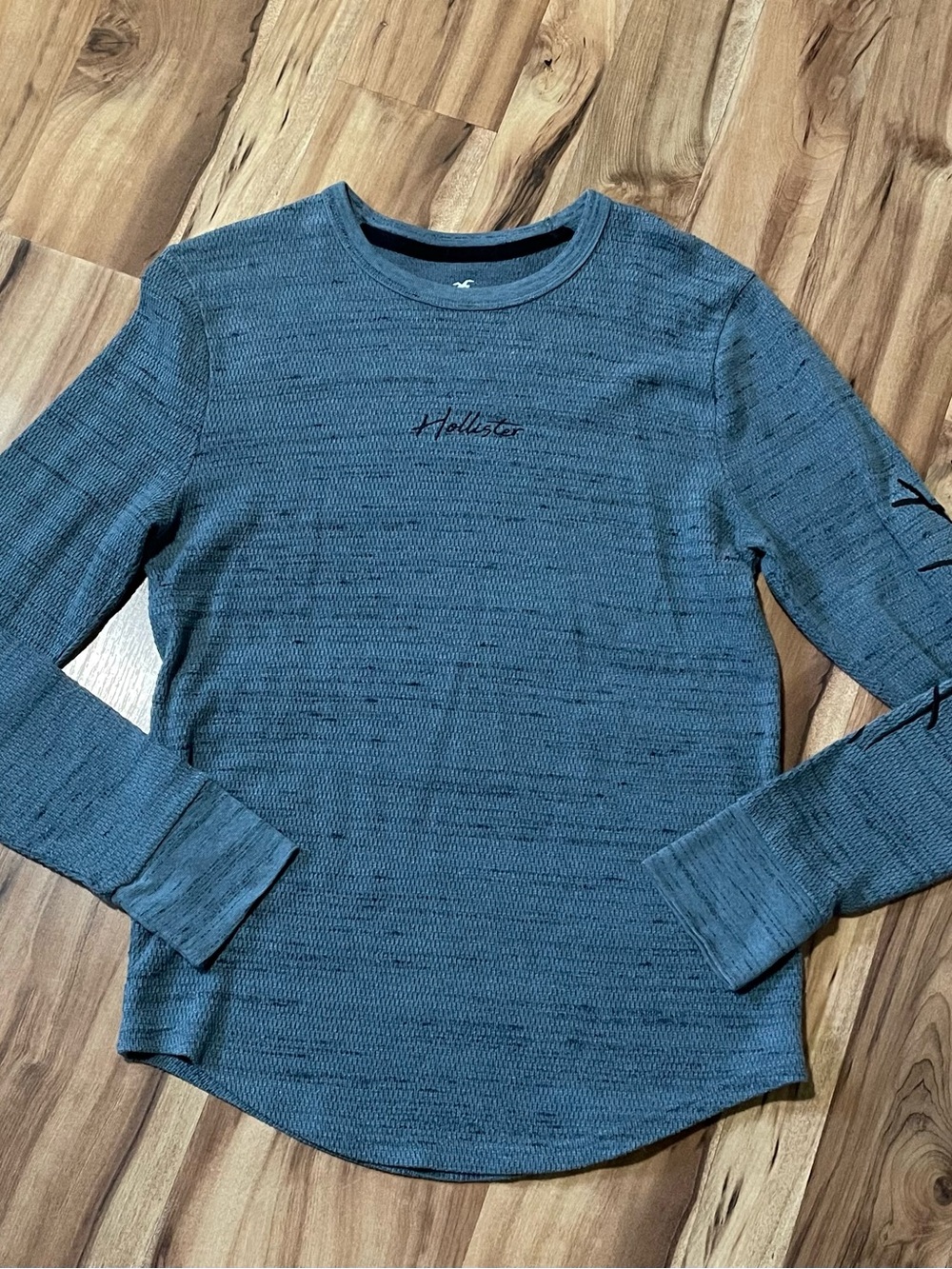 Hollister Co Blue/Teal Heathered Waffle Knit Thermal Long Sleeve Shirt M
